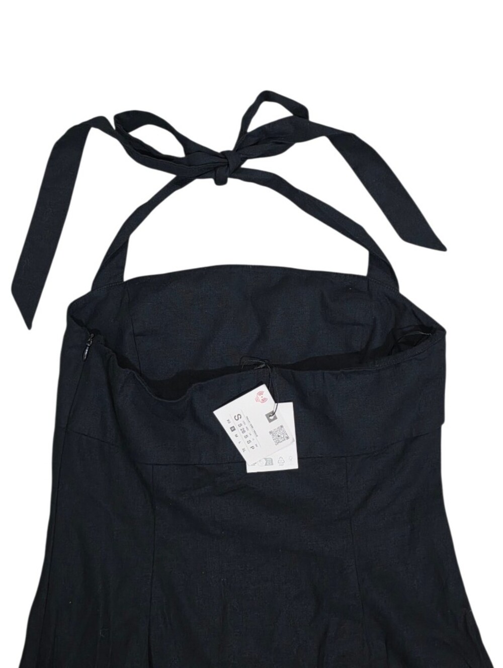 Zara Halter Bubble Hem Mini Dress in black NWT Size US Small - Picture 6 of 8